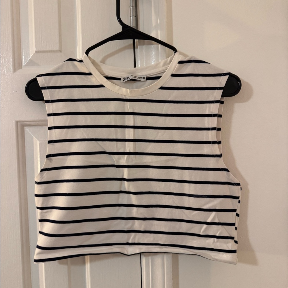 Zara Navy and White Striped Tank Top